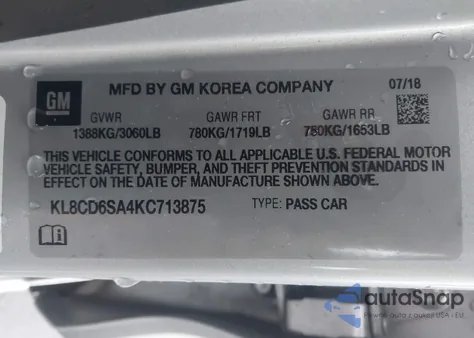 2019 Chevrolet Spark 1Lt Cvt z USA, uszkodzony, nr VIN KL8CD6SA4KC713875